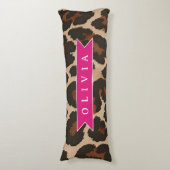 Personalized Pink Leopard Print Chic Animal Print Lichaamskussen (Voorkant Verticaal)