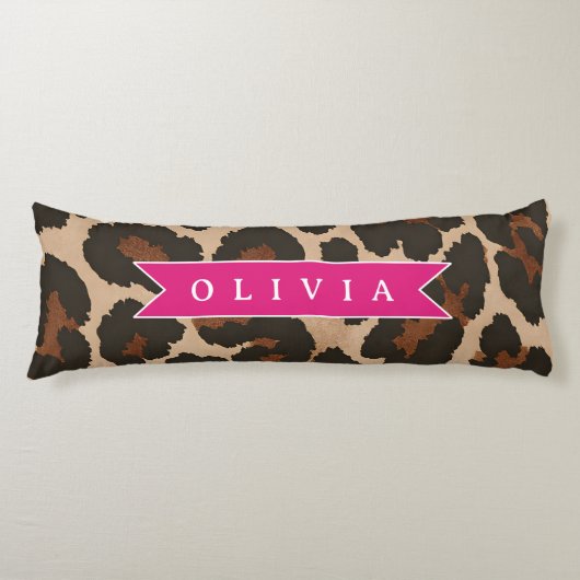 Personalized Pink Leopard Print Chic Animal Print Lichaamskussen (Voorkant)