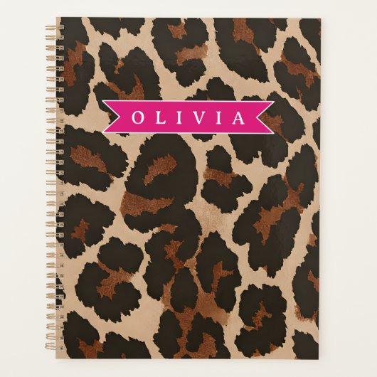 Personalized Pink Leopard Print Chic Animal Print Planner (Voorkant)