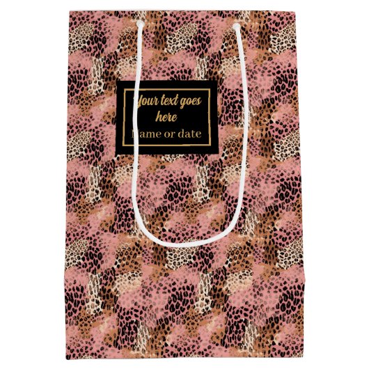 Personalized pink leopard skin luxury gift wrap medium cadeauzakje (Achterkant)