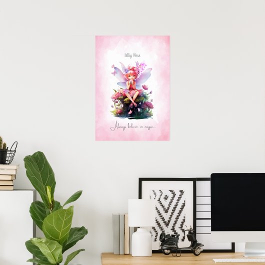 Personalized Pink & Mauve Fairy Nursery Wall Art Poster (Thuiskantoor)