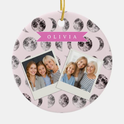 Personalized Pink Moon Phase Celestial Name Gift Keramisch Ornament (Voorkant)