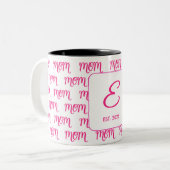 Personalized Pink New Mom Monogram Established Tweekleurige Koffiemok (Voorkant links)