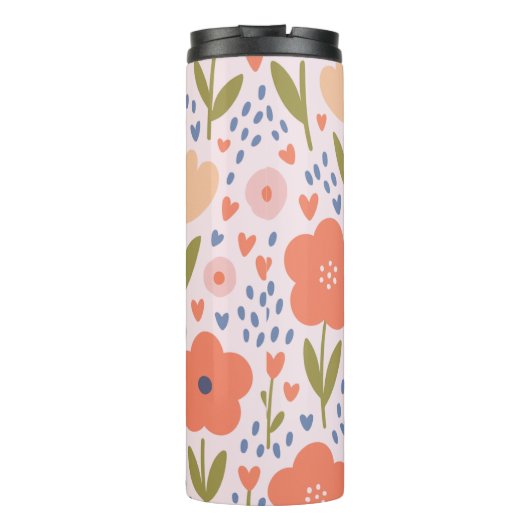 Personalized pink nordic cute folk floral pattern thermosbeker (Achterkant)