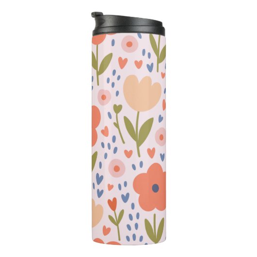 Personalized pink nordic cute folk floral pattern thermosbeker (Geroteerd rechts)
