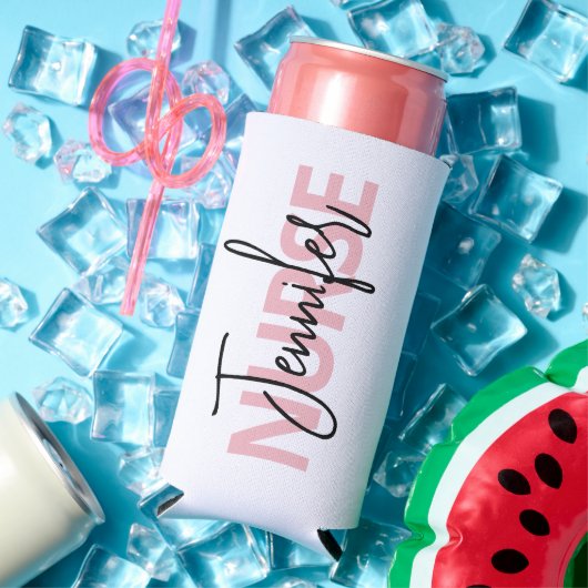 Personalized Pink Nurse Typography Seltzer Blikjeskoeler (Insitu Zomer)