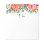 Personalized Pink & Orange Peonies Floral Notepad Notitieblok (Voorkant)