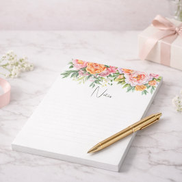 Personalized Pink & Orange Peonies Floral Notepad Notitieblok