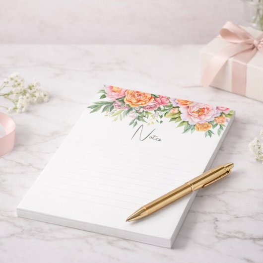 Personalized Pink & Orange Peonies Floral Notepad Notitieblok