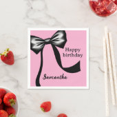 Personalized Pink Paper Napkins with Black Bow Servet (Insitu)