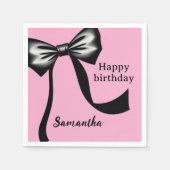 Personalized Pink Paper Napkins with Black Bow Servet (Voorkant)