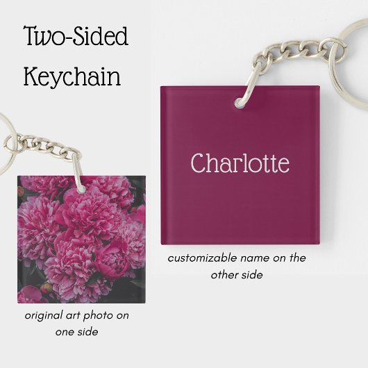 Personalized Pink Peony Flower Elegant Sleutelhanger
