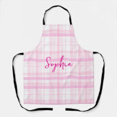 Personalized Pink Plaid Apron   with Name  Schort (Voorkant)