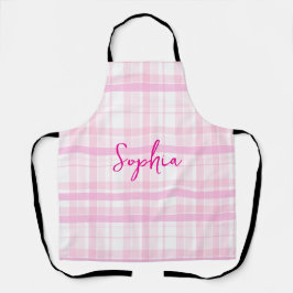 Personalized Pink Plaid Apron   with Name  Schort
