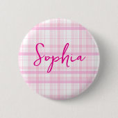 Personalized Pink Plaid button with Name (Voorkant)