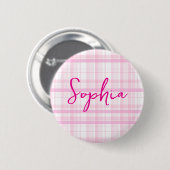 Personalized Pink Plaid button  with Name  (Voorkant /achterkant)