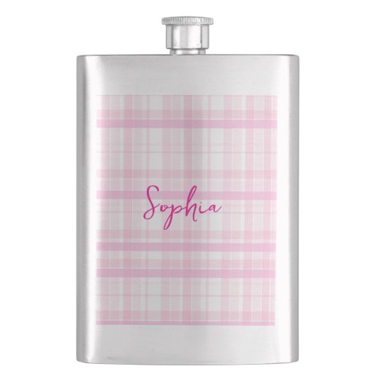Personalized Pink Plaid Classic Flask with Name  Flacon (Voorkant)