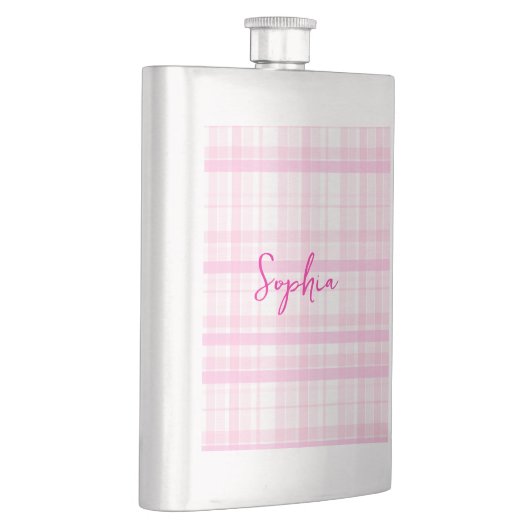 Personalized Pink Plaid Classic Flask with Name  Flacon (Rechts)