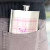 Personalized Pink Plaid Classic Flask with Name  Flacon (Voorbeeld)