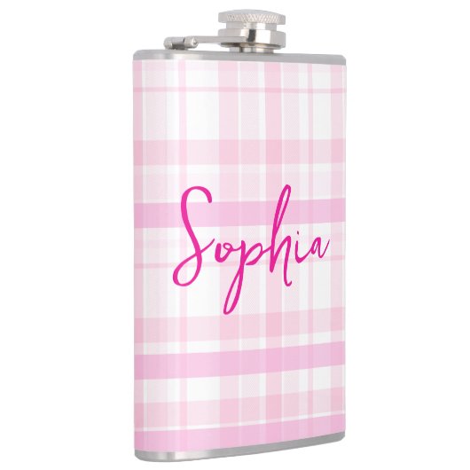 Personalized Pink Plaid Flask  with Name  Heupfles (Rechts)