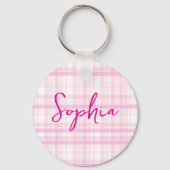 Personalized Pink Plaid keychain with Name (Voorkant)
