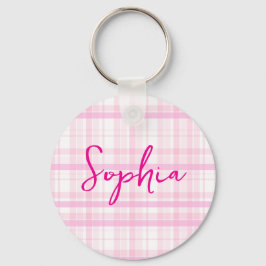 Personalized Pink Plaid keychain  with Name 
