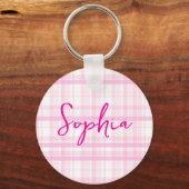 Personalized Pink Plaid keychain with Name (Voorkant)
