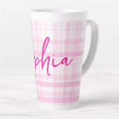 Personalized Pink Plaid Latte Mug with Name  Mok (Rechterhoek)