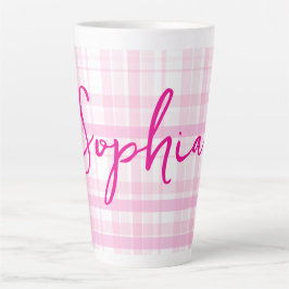Personalized Pink Plaid Latte Mug with Name  Mok