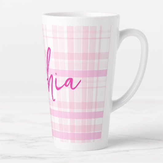 Personalized Pink Plaid Latte Mug with Name  Mok (Rechts)