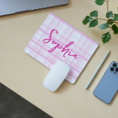 Personalized Pink Plaid Mouse Pad with Name  Muismat