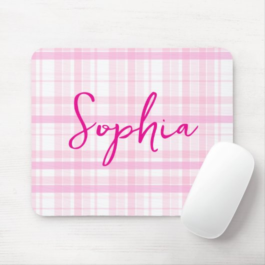 Personalized Pink Plaid Mouse Pad with Name  Muismat (Met muis)