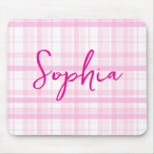 Personalized Pink Plaid Mouse Pad with Name  Muismat (Voorkant)