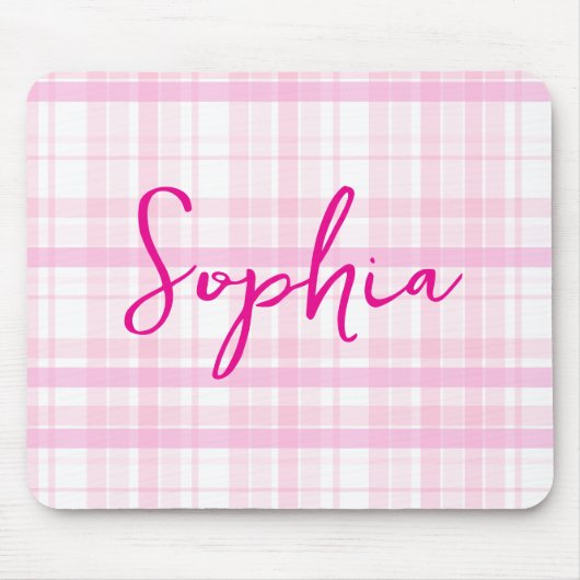 Personalized Pink Plaid Mouse Pad with Name  Muismat (Voorkant)