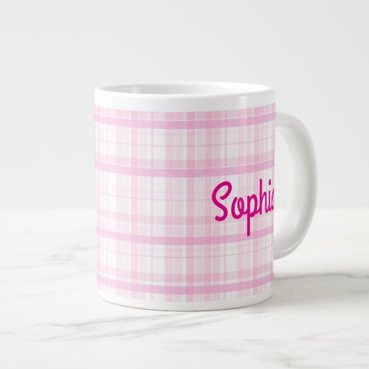 Personalized Pink Plaid Name Mug Grote Koffiekop (Voorkant rechts)