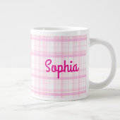 Personalized Pink Plaid Name Mug Grote Koffiekop (Rechts)