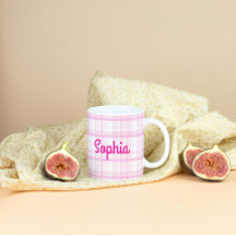 Personalized Pink Plaid Name Mug