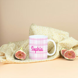 Personalized Pink Plaid Name Mug Grote Koffiekop