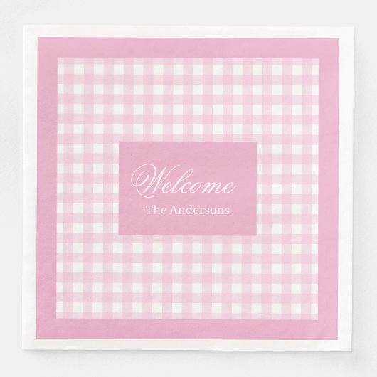 Personalized Pink Plaid Napkins Chic Table Accent Servet (Voorkant)