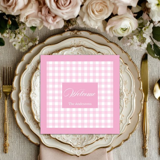 Personalized Pink Plaid Napkins Chic Table Accent Servet