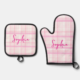 Personalized Pink Plaid  Ovenwant & Pannenlap Set
