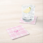 Personalized Pink Plaid Paper Coaster with Name  Kartonnen Onderzetters (Insitu)