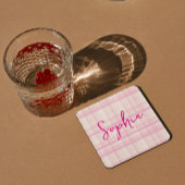 Personalized Pink Plaid Paper Coaster with Name Kartonnen Onderzetters