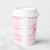 Personalized Pink Plaid Paper Cups with Name  Papieren Bekers (Rechts)