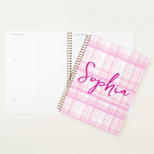 Personalized Pink Plaid Planner with Name  (Display)
