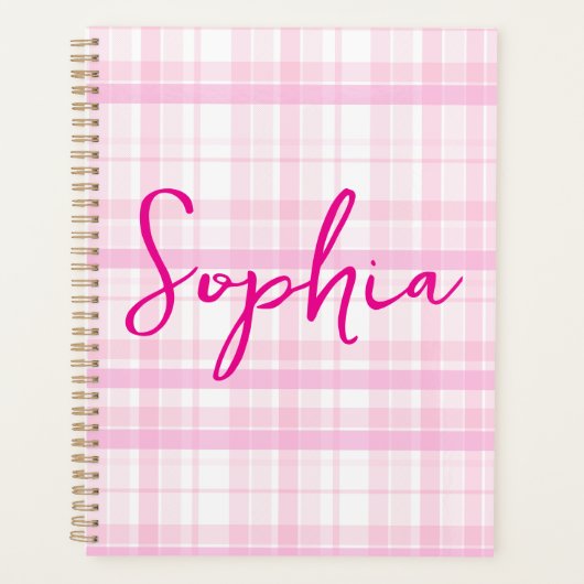 Personalized Pink Plaid Planner with Name  (Voorkant)