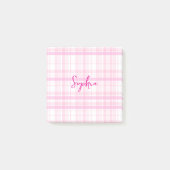 Personalized Pink Plaid Post-It Notes with Name (Voorkant)