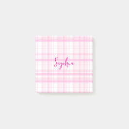 Personalized Pink Plaid Post-It Notes with Name 