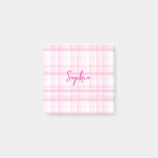 Personalized Pink Plaid Post-It Notes with Name  (Voorkant)