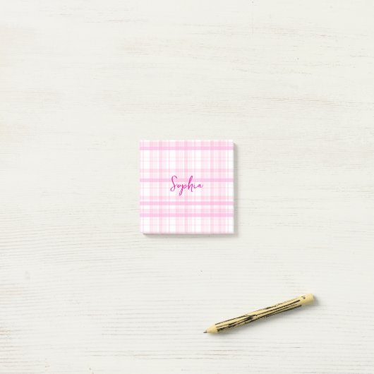 Personalized Pink Plaid Post-It Notes with Name (Op bureau)